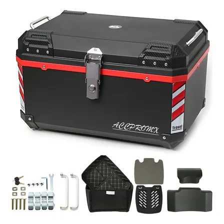 Baul Trasero Caja Moto Abs Top Case 70l De 2 Cascos/respaldo Color Rojo