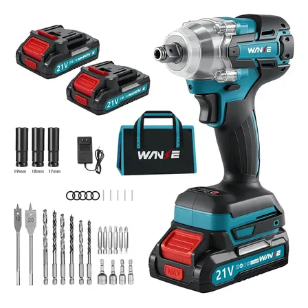 Wanse Llave De Impacto Wireless Taladros Pistola De Impacto Kit Juego De Taladro Atornillador Herramientas Electrica With 2 Baterías 7500mah Sin Escobillas 2 En 1 Azul Acero 50hz/60 Hz