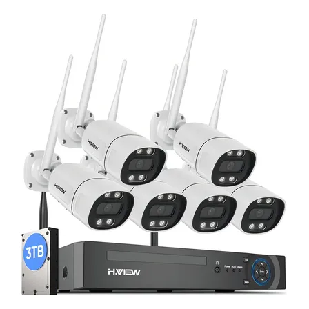 H.view Kit 6 Cámaras De Seguridad Vigilancia Wifi Inalámbrico 5mp Kit Circuito Cerrado Audio 3tb