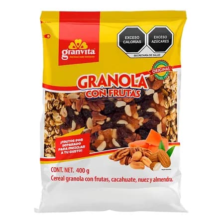 Granola Granvita Con Frutas Cacahuate Nuez Almendra Vegana Bolsa 400g