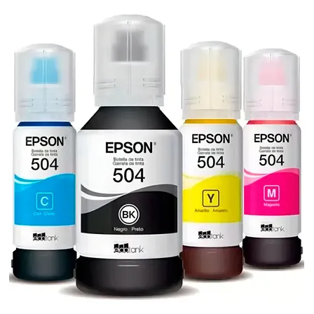 Kit 4 Tintas Epson T504 Ecotank Tinta Continua L4150 L4160 L6161 L6171 L6191 Tinta Colores Cyan/magenta/amarillo/negro