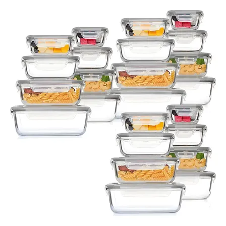 Juego 42pz 24 Recipientes De Vidrio Hermético Tóper Ew Basic Negro