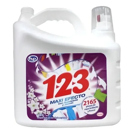 Detergente Liquido 123 Suavizante Jazmin 9 Lt