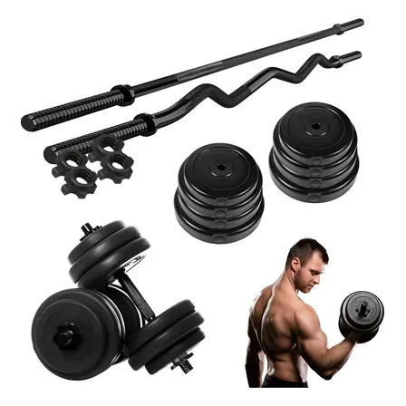 Kit De Pesas Discos Barras 14 Piezas 33kg Gimnasio Fitness Color Negro