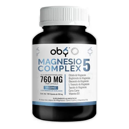 Oby Magnesio Complex 5 | Citrato, Glicinato, Treonato, Taurato, Gluconato | Sin Oxido | Minerales Quelados Polvo, Camu C... Sin Sabor