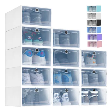 12 Pzs Zapatera Caja Apilable Plegable Organizador Multiusos Color Blanco