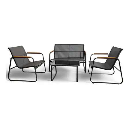 Juego Sala Para Jardín 4 Piezas Para Exterior Lumo Elegante Mesa Set Jardin Para Exteriores Moderno Color Gris Gris Oscuro