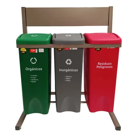 3 Piezas Basurero 53 Lt Tapa Balancín Con Estructura