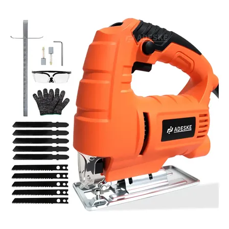 Sierra Caladora Eléctrica Profesional De Corte 900w Con 6 Velocidades Ajustables Con Accesorios Adeske Qxj-01 Color Naranja