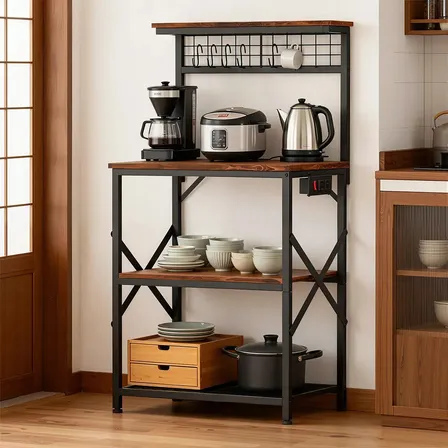 Estante Metálico Negro Para Cocina, Con Enchufes Y Ganchos . Estante,estantes,librero Horizontal,librero Madera,librero,libreros Minimalistas,libreros Modernos