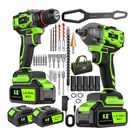 Kit Taladro Inalámbrico Y Llave Impacto Brushless 21v Kilian Ethan 2 Baterías Verde 50hz/60hz