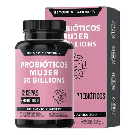 Probióticos Mujer 60 Billion + Prebióticos (prebiotic) + Inulina De Agave 12 Cepas Beyond Vitamins - Probióticos Femeninos - Probióticos Vaginales Flora - Candida Cleanse Fibra - 60 Cápsulas Sin Sabor