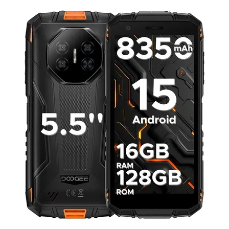 Doogee Fire 3 Pro Android 15 Phone Rudo 8350 Mah+18 W Carga Rápida 5.5 Hd Cámara Doble 128 Gb Ip69k Militar Nfc + Desbloqueo Facial Naranja