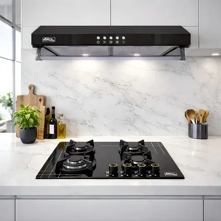 Combo Parrilla Y Campana 4 Quemadores Slim 60 Cm Negro