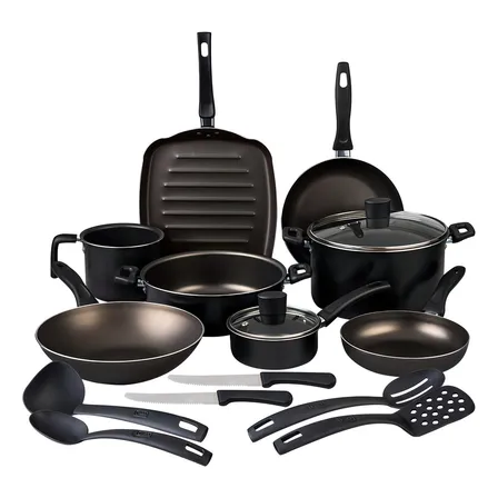 Batería De Cocina Cinsa Sabor De 16 Piezas De Aluminio Con Antiadherente Negro