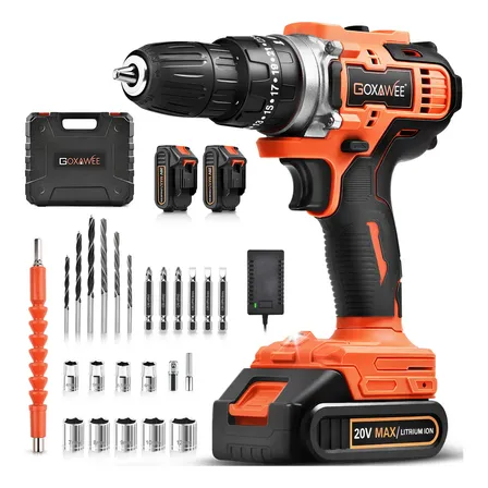 Goxawee® 2 Batería 2000mah 20v Eléctrico Taladros Rotomartillo Inalámbricos Electroneumático Perforación Destornillador Atornillador Con Luz Led Naranja 50hz/60hz
