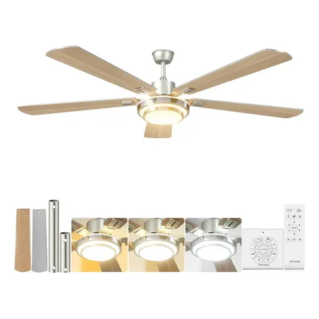 Ventilador De Techo 52  Ultrostek Luz Led Control Remoto Aspas Reversibles 1.32 M 60 Plateado Roble Metal 5