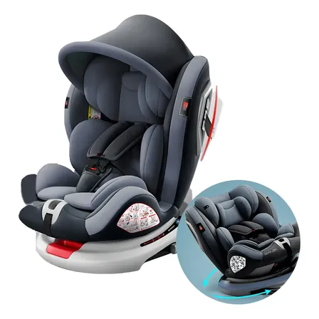 Ybb Sillita Auto 3 En 1 Para Bebé Recién Nacido 0 A 12 Años Con Sistema De Seguridad Isofix Latch Giratorio 360 Grados Arnés 5 Puntos Reclinación 170 Certificación Ece R44 Color Gris