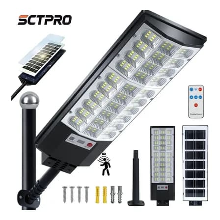 Sctpro 9800w Lámpara Led Solar Exterior Alumbrado Público Suburbano De Alto Brillo Con Sensor De Movimiento Luces De Estacionamiento De Anochecer A Amanecer Y Control Remoto Para Patio, Calles