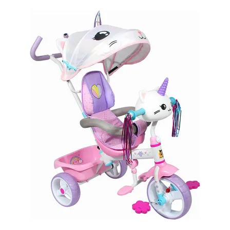 Apache Triciclo 3 En 1 Gaticornio 3d Con Sonido Y Luces Color Rosa