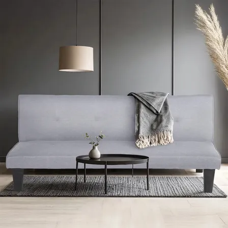 Sofá Cama Individual Plegable Reclinable Estructura Resistente De Madera Tapizado Lino Patas Firmes Ideal Para Hogar Compacto Color Gris Kingshouse Gris Claro Liso