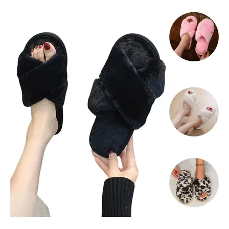 Pantuflas Cómodas De Felpa Cruzada Ocio Luz Para Mujer
