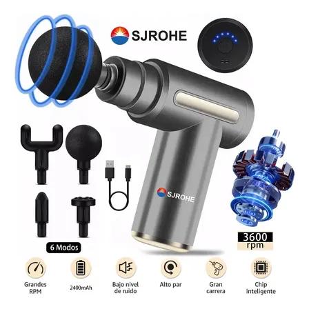 Sjrohe® Pistola De Masaje Muscular 6 Modos Masajeadores Electricos Y Massage Gun Masajeador Homestyle Masajeador De Espalda Pistola Masajeadora Muscular Y Cuerpo Color Gris