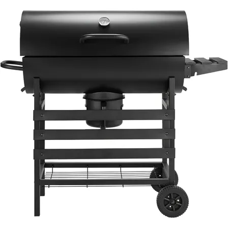 Asador Tipo Barril De Carbón Con Gran Área De Cocción Móvil Color Negro