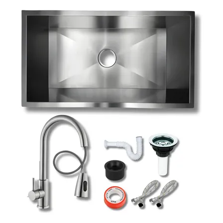 Tarja Una Tina Grande Cuadrada Acero Inoxidable Lujo C/kit Plateado