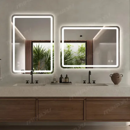 Mihayu® Espejo Antivaho Inteligente Decorativos Modernos Con Luz Led,2 En1 Rectangular 50x70 Cm Touch Tricolor Pared Tocador Baño