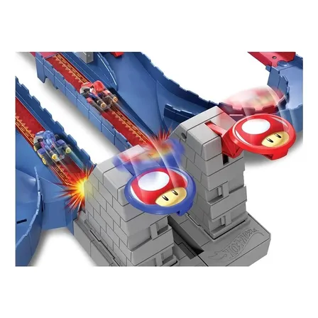 Hot Wheels, Mario Kart, Pista De Juguete, Castillo De Bowser, Incluye Vehículo De Yoshi, Obstáculo De Bowser, 5+ Años Multicolor