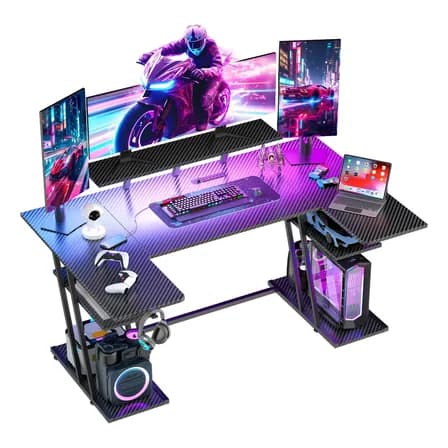 Furrific®escritorio Gamer En U Con Luz Led Y Regleta Enchufe