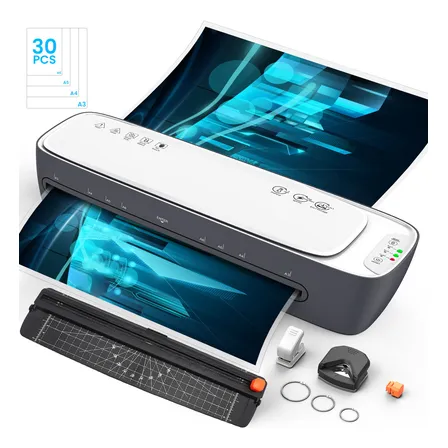Laminadora 13  Multifuncional Térmica Y Frío Con Función Foil Con Tamaños Carta A4 Oficio Legal Tabloide Y A3 Incluye Cortador De Papel Y 30 Micas Ideal Para Uso En Hogar Oficina Qfun