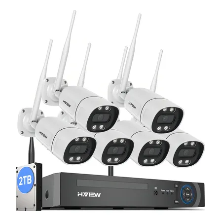 H.view Kit De Cámaras De Seguridad Videovigilancia Wifi Audio 3mp 6 Cámaras Exterior Disk 2000gb Nvr Accesorios Incluidos Cámaras De Seguridad Con Detección De Movimiento Hv-86xm311-2tb Blanco