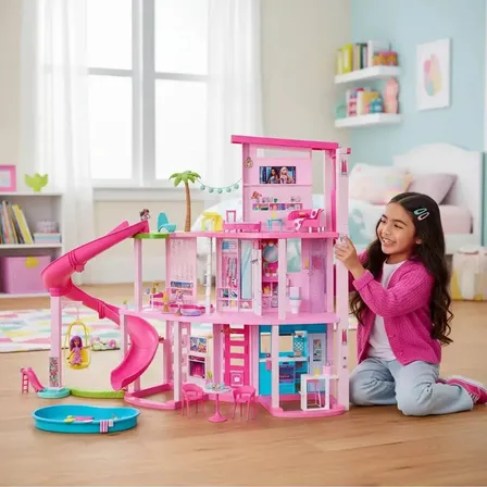 Casa De Muñecas Barbie Nueva Casa De Los Sueños Con Tobogán Y Más De 75 Accesorios Hmx10 Rosa
