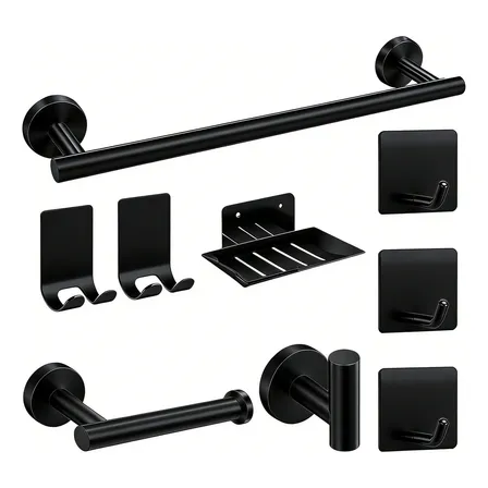 Lawuto Juego De Accesorios Para Baño De Acero Inoxidable 9 Pzs Color Negro