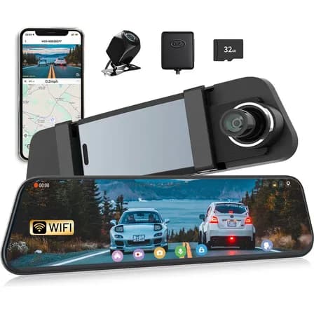 Visauto M10 2.5k Camara Para Automovil Con Gps 10''dash Cam Para Auto Frontal Y Trasera Wifi Con Pantalla Táctil 1440p Espejo Retrovisor Con Camara G-sensor Visión Nocturna Tarjeta De 32gb Control Voz