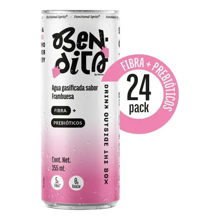 Bendita Agua Con Gas: Fibra + Prebióticos Frambuesa 24pz