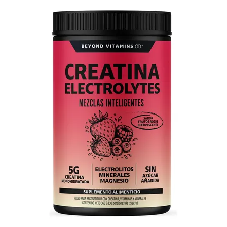 Creatina Monohidratada Con Electrolitos Y Ciclodextrina Para Mejor Absorción E Hidratación | Bebida Efervescente Con Vitaminas Y Minerales | Sin Azúcar | 30 Porciones | Sabor Frutos Rojos