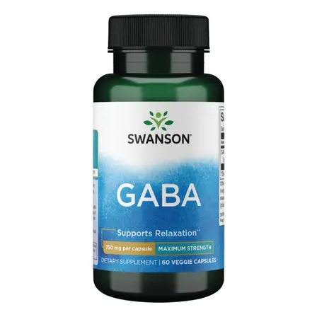 Swanson Suplemento De Gaba, 750mg Por Cápsula, 60 Cápsulas Para 2 Meses Sin Sabor