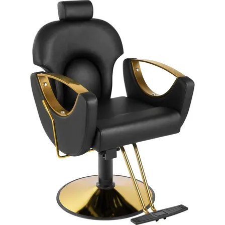 Silla Reclinable Barberia Estetica Peluqueria Premium Salon Spa Altura Ajustable Vinipiel Estructura Acero Soporta 150kg Base Redonda Respaldo Reclinable 35° Reposacabeza Posapies Negro