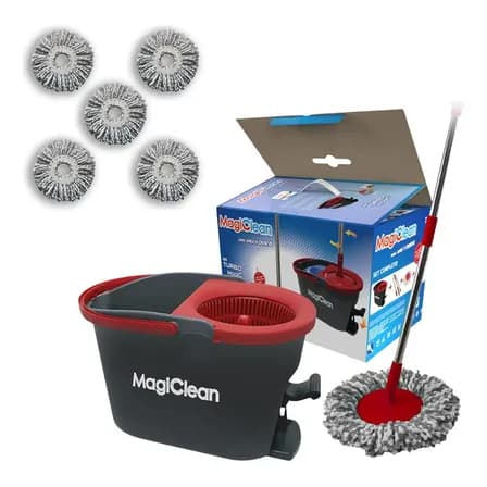 Trapeador Mop Y Cubo Con Pedal De Magiclean + 5 Repuestos!!! Gris Oscuro