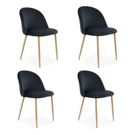 Sillas De Comedor Acolchada Tapizada En Terciopelo Set 4 Pz Estructura De La Silla Madera Asiento Negro