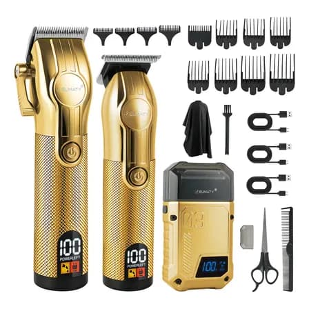 Eumaty® Maquina Para Cortar Cabello Maquinas Para Cortar Cabello Profesionales Cortadora De Cabello Kit De Viaje Recargable 3 En 1 Maquina Trimmer 18 Pzs Dorado