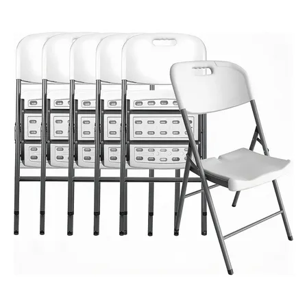 6 Sillas Plegables Plástico Reforzado De Exterior/interior Blanca Lisa