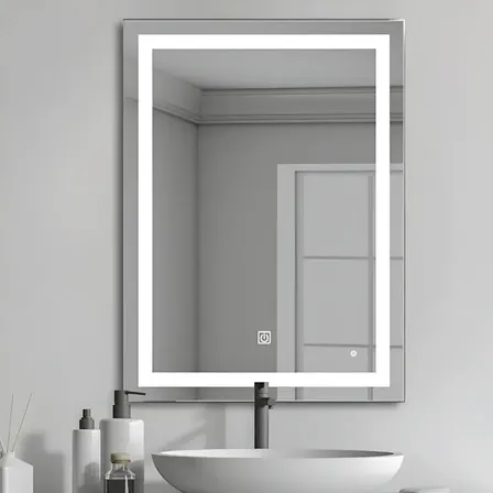 Owkuan Espejo Luz Led Touch Pared Tocador Baño Vestidor 3 Luces 52.5*37.5 Rectangular Con Marco Espejo De Baño Led Espejo De Baño Espejo De Inodoro Iluminado (incluye 1 Toalla Y 2 Ganchos)