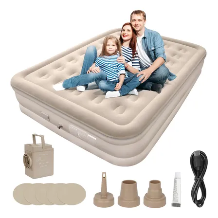 Colchón Hinchable Grande Caqui 200×150×40cm, Con Bomba Autom Caqui