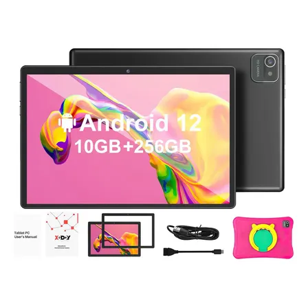 Tablet N01 Xgody 10gb 256gb Expansión Soporte 6500 Mah Certificación Google Gms 10.1'' Hd Pantalla Android 12 Protección Parental Tableta Para Niños Con Funda Protectora Anticaída Bluetooth Gps Rosa