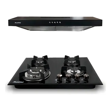 Parrilla Empotrable De Gas Maxims Vidrio Templado Negro 4 Quemadores 60x51 Cm