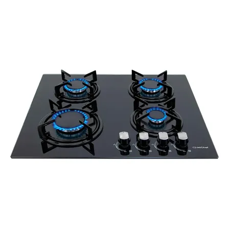 Parrilla A Gas Empotrar Supra 4 Quemadores Cristal Templado Color Negro